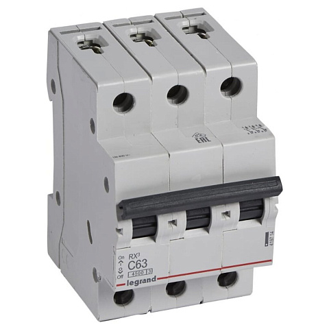 Выключатель автоматический на DIN-рейку, Legrand, RX3, 3 полюса, 63, 4.5 кА, С, 419714