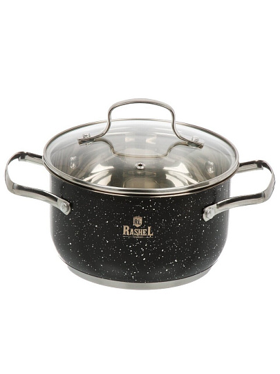 Кастрюля нержавеющая сталь, 2.6 л, крышка стекло, RasheL, R-206v, индукция