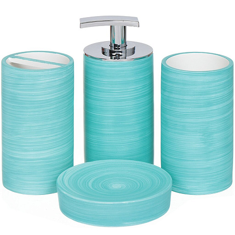 Набор для ванной 4 предмета, Помело, голубой, стакан, подставка для зубных щеток, дозатор для мыла, мыльница, Y3-858