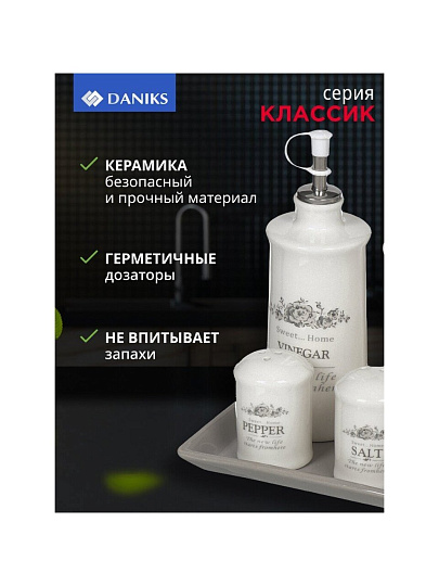Набор для специй керамика, 5 шт, белый, Daniks, Классик, HC444R-N1