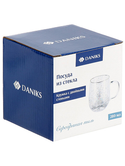Кружка стекло, 280 мл, Серебряная пыль, двойные стенки, Daniks
