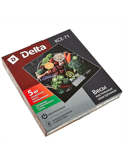 Весы кухонные электронные, стекло, Delta, KCE-71 Здоровое питание, платформа, точность 1 г, до 5 кг, LCD-дисплей, разноцветные, KCE-71