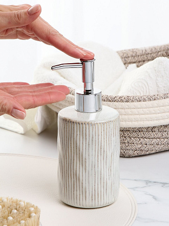 Дозатор для жидкого мыла, керамика, 7.3х7.3х17.5 см, бежевая полоса, Y4-9844