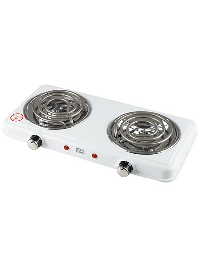 Плита электрическая Homestar, HS-1109, 2000 Вт, 2 конфорки, спираль, эмаль, механическая, переключатель поворотный, белая