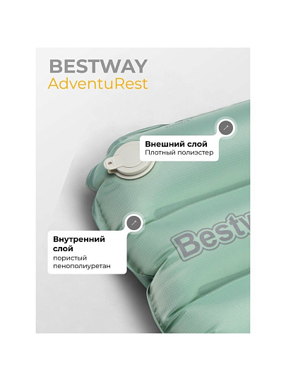 Коврик туристический надувной, 198х71х7.5 см, полиэстер, одноместный, Bestway, AdventuRest, 69618