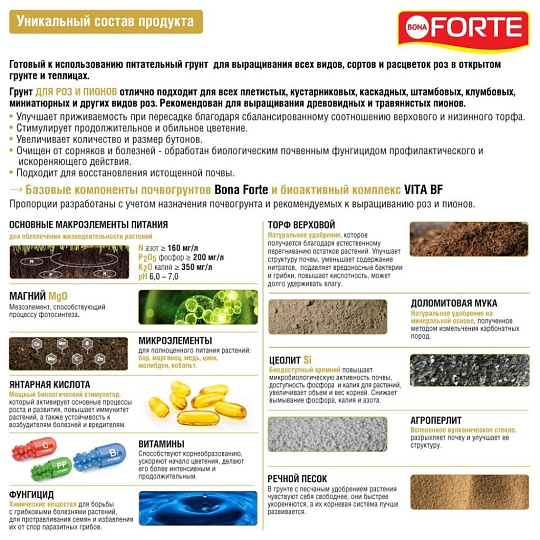 Грунт для роз и пионов, 10 л, Bona Forte