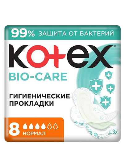 Прокладки женские Kotex, Bio-Care нормал, 8 шт, 9426150