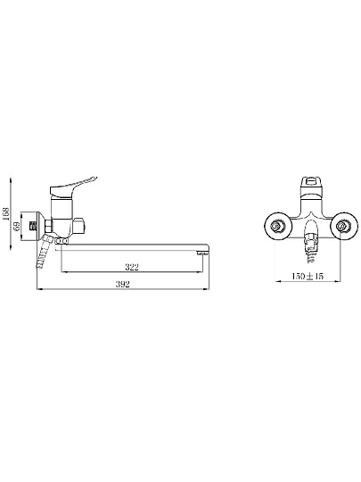Смеситель для ванны, РМС, с картриджем, хром, SL120-006E