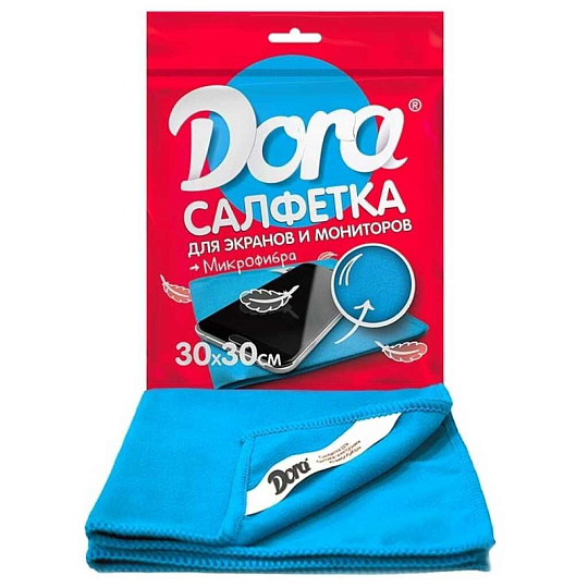 Салфетка для экранов и мониторов электротехники, микрофибра, 30х30 см, Dora, 2001-006