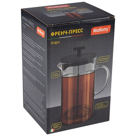 Френч-пресс 1 л, стекло, нержавеющая сталь, Mallony, Grigio, 108388