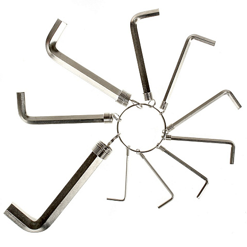 Набор ключей шестигранный, 10 предметов, Sparta, 1.5-10 мм, никель, на кольце, 112685