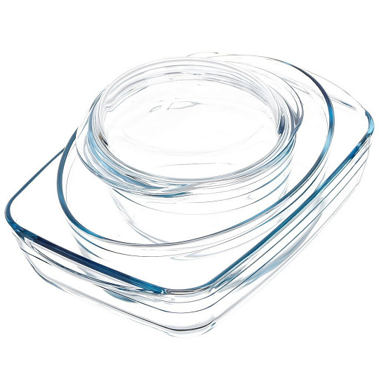 Форма для запекания стекло, 3 шт, 30х21, 35х23, 18 см, 2.6, 2, 1.4 л, с крышкой, бесцветная, Pyrex, Essentials, 912S756/2021