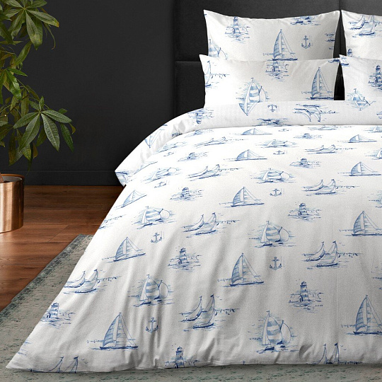 Постельное белье 2-сп, пр220х240, 2н50х70, п180х215, Verossa, сатин, Regatta blue