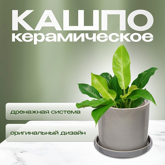 Горшок керамика, 21.5х21 см, для цветов, светло-серый, Лидер №1, 4082