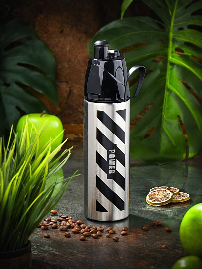 Термобутылка для воды нержавеющая сталь, 0.5 л, Daniks, колба нержавеющая сталь, с распылителем, серо-черные, SL-099-grey-black