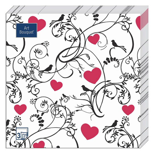 Салфетки бумажные Art bouquet, Орнамент с сердцем, 20 шт, 3 слоя, 33х33 см, 42735