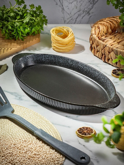 Форма для выпечки керамика, 36х18.5х3.5 см, 1 л, овальная, черная, Daniks, Полночь, Y4-8727