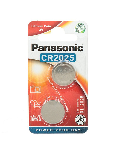 Батарейка Panasonic, CR2025, Power Cells, литиевая, 3 В, блистер, 2 шт, УТ-00000237