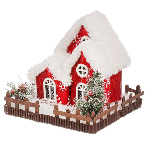 Фигурка декоративная Дом в снегу, 23х21х21 см, красная, SYZFZ-4223036