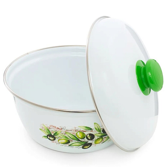 Салатник эмал сталь, кругл, 22 см, 2 л, с крыш, Оливы Тосканы ИНДУКЦИЯ ЭТ-72107 Эстет