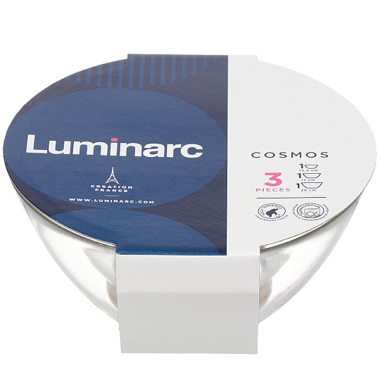 Салатник стеклянный, 3 шт, 200 мм, 170 мм, 125 мм, Cosmos N9944 Luminarc