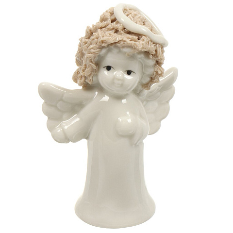 Фигурка декоративная керамика, Кудрявый ангелок, 6х3.5х9 см, диз.1, бежевая, Y4-5190-1