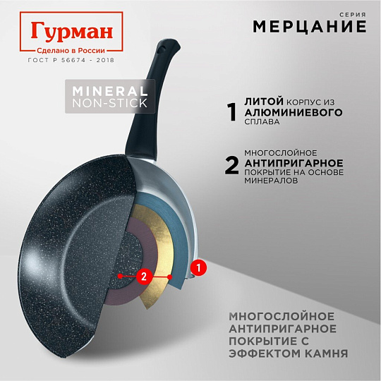 Сковорода литой алюминий, 26 см, антипригарное покрытие, Гурман, Мерцание Изумрудный бриллиант, съемная ручка, ГМ2601ИБС