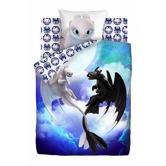 Постельное белье детское 1.5-сп, пр150х214, н70х70, п143х215, поплин, Как приручить дракона Neon, Се