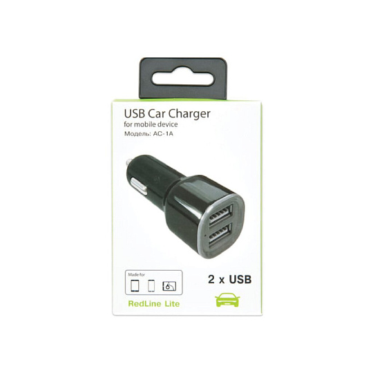 Автомобильное зарядное устройство Red Line, Lite 2 AC-1A, USB, 1 А, черное, УТ000010345