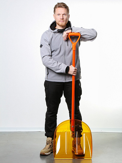 Лопата для снега поликарбонат, 450х110х1410 мм, черенок стальной, V-руч, ПК №4, ковш оранжевый, СЗ, сборная, LBPKS010