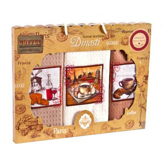 Набор полотенец кухонных 3 шт, 33х60 см, вафельный, 100% полиэстер, Dinosti, Париж, Россия