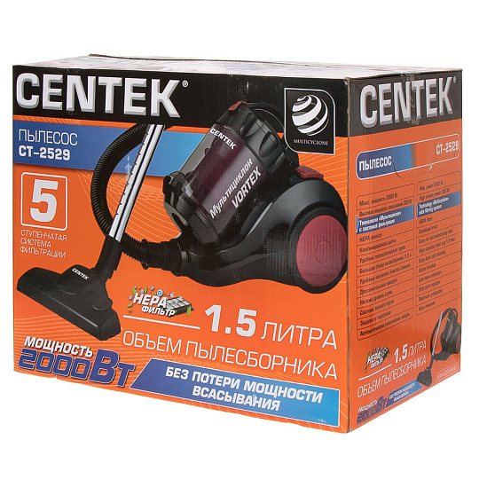 Пылесос Centek, CT-2529, 2000 Вт, с контейнером, сухая уборка, циклон, телескопическая металлическая трубка