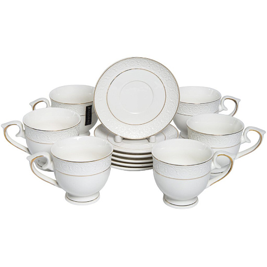 Набор чайный фарфор, 12 предметов, на 6 персон, 250 мл, металлическая подставка, Balsford, Грация Астерия, 101-01080, подарочная упаковка