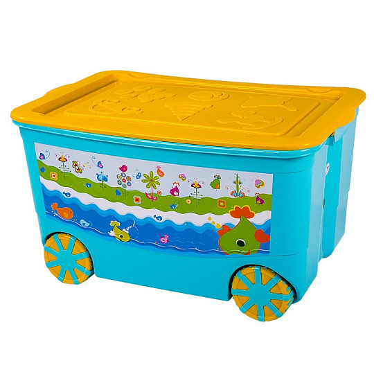 Ящик для игрушек на колесах, пластик, 61.3х40.8х33.5 см, в ассортименте, Эльфпласт, KidsBox, 449
