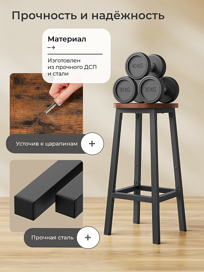 Стул 300х300х650 мм, ДСП, сталь, 2 штуки, сиденье круглое, на болтах, Лофт, LBC32X