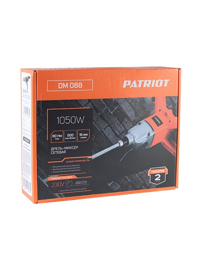Дрель-миксер Patriot, DM 088, ключевая, 16 мм, 1050 Вт, с реверсом, 1 скорость