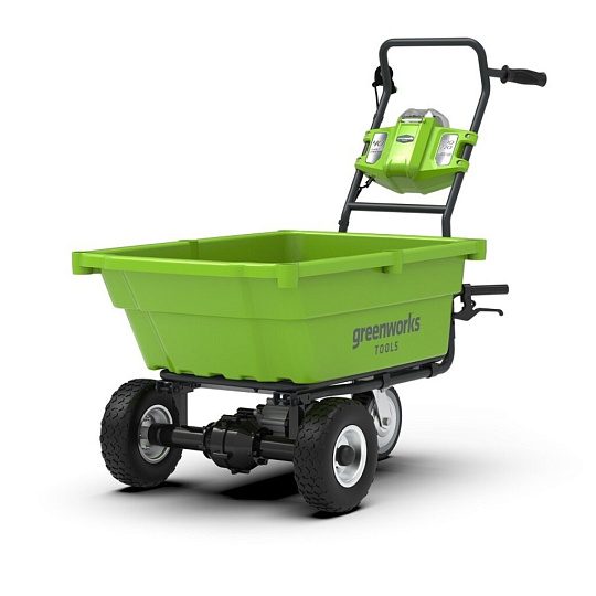 Тележка садовая трехколесная, пластик, 150 кг, 106 л, да, АКБ и ЗУ, 40V, 6A.ч, Greenworks, G40GCK6, 7400007UF