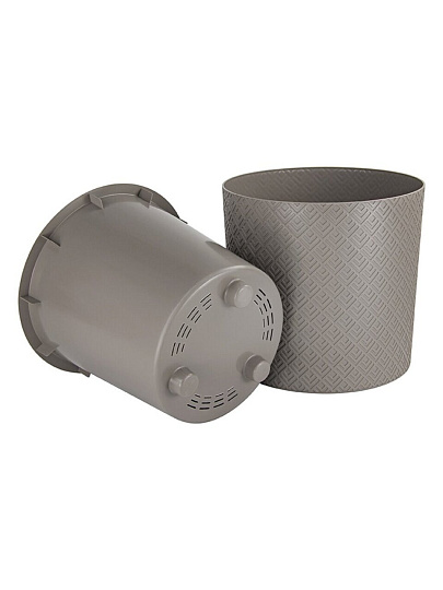 Горшок для цветов пластик, 24 л, 38х36 см, с вставкой, французcкий серый, Idea, Этна, М 3185