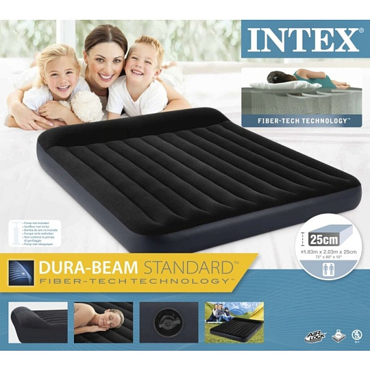 Матрас надувной Intex, 203х183х25 см, 64144, без насоса, флокированный, 273 кг