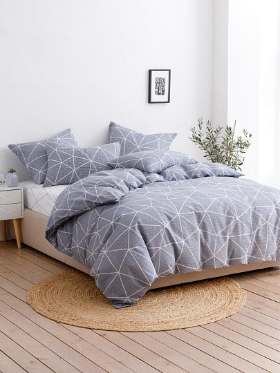 Постельное белье 1.5-спальное, простыня 145х215 см, 2 наволочки 70х70 см, пододеяльник 145х215 см, Silvano, поплин, серое, Грань