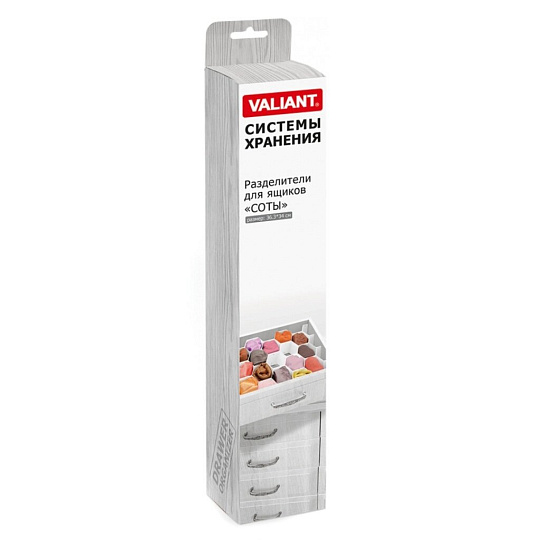 Разделитель для ящика, 36.3х6.7 см, 8 шт, серый, Valiant, Drawer Organizer Соты, ORG-8G