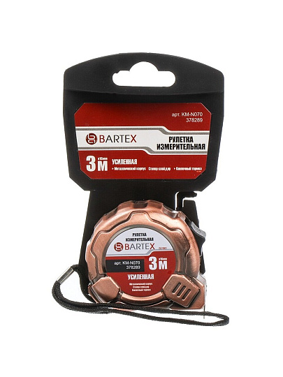 Рулетка 3 м, металл, 16 мм, автостоп, с фиксатором, Bartex, KM-N070