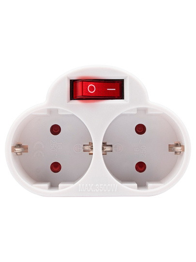 Разветвитель 2 гнезда, с заземлением, 16 А, с выключателем и защитной шторкой, JazzWay, AD-2GS, 5004788