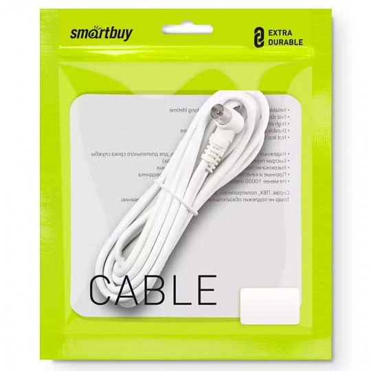 Провод антенный, 3 м, разъемы M-M, угловой разъем, белый, Smartbuy, KTV113