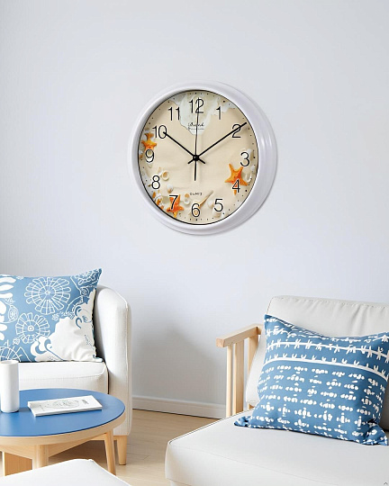 Часы настенные, 26 см, круглые, пластик, стекло, в ассортименте, Y6-6080