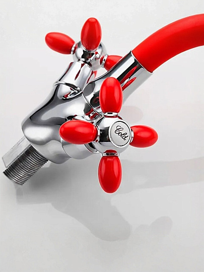 Смеситель для кухни, Frud, гибкий излив, с кран-буксой, красный, R44127-10