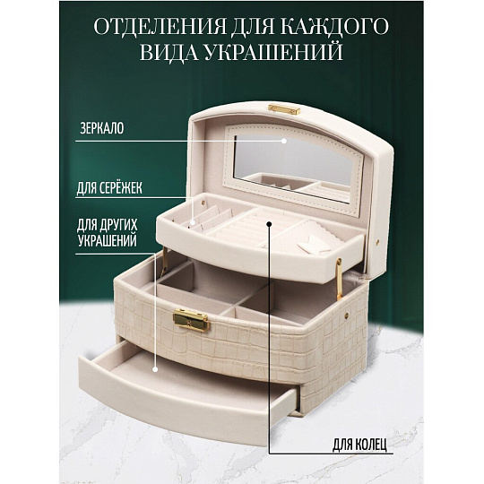 Шкатулка-кейс для украшений и косметики, полимер, 21.5х15х13 см, пудровая, Y4-5320-1