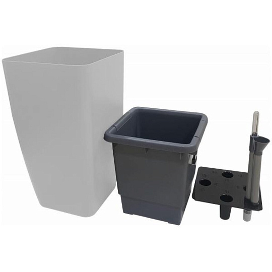 Горшок для цветов пластик, 20 л, 24х24х52.4 см, автополив, с внутренней вставкой 8л, утренний туман, InGreen, Munchev, IG622511025