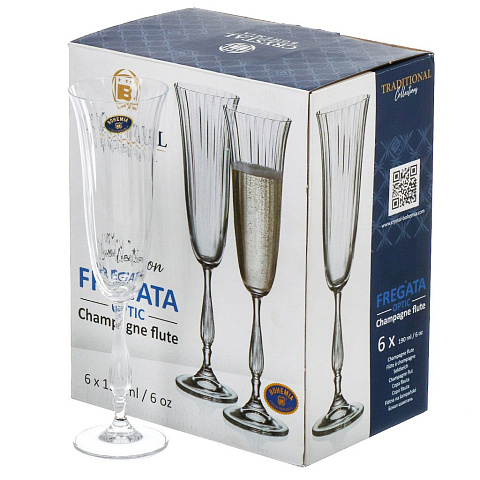 Бокал для шампанского, 190 мл, стекло, 6 шт, Fregata Optic, 59 531