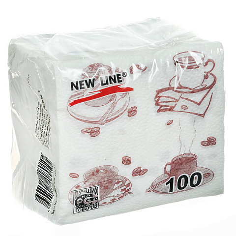 Салфетки бумажные New Line, Чашка кофе, 100 шт, 24х24 см, в ассортименте